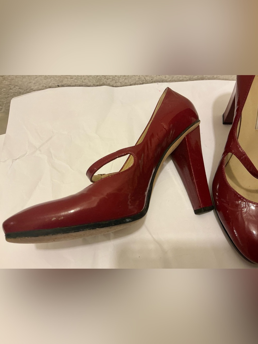 Jimmy Choo Red Patent Mary Jane Block Heel Pump size 39